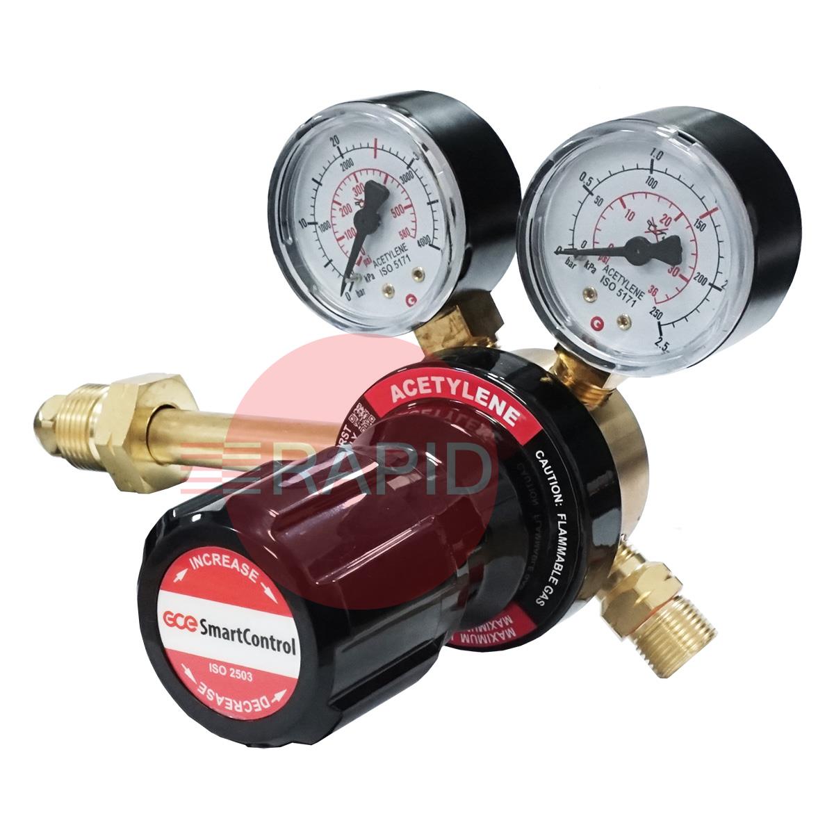 S21620006  GCE SmartControl Acetylene Regulator Side Entry, 1.5 Bar, G5/8 LH Inlet, G3/8“ LH Outlet, UK Fitting Only