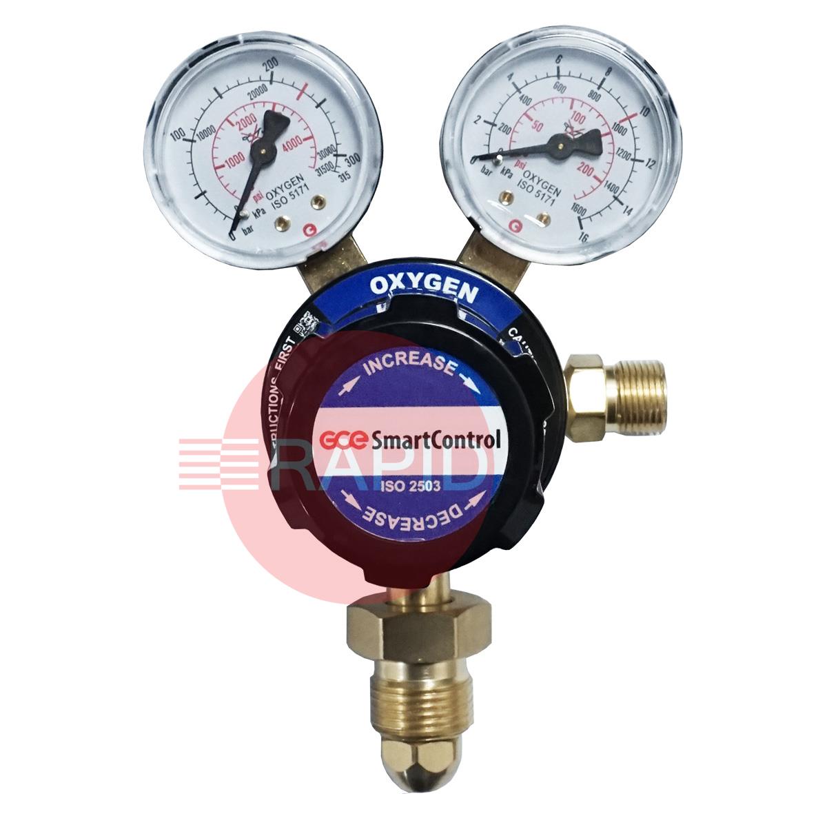 S21620008  GCE SmartControl Oxygen Regulator Bottom Entry, 10 Bar, G5/8 Inlet, G3/8 RH Outlet, UK Fitting Only